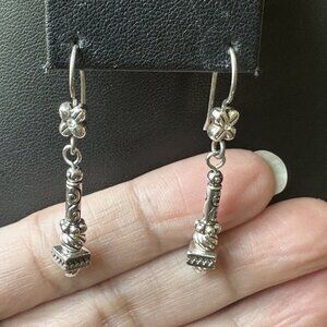 VTG Dangle Earrings Silver Tone Metal Geometric Floral Rhinestone Fashion Retro‎